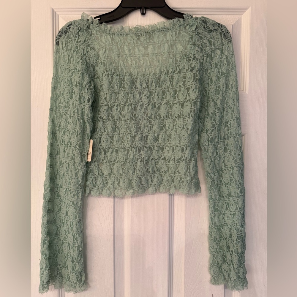 Free People FP One Madison Women’s Blouse Top Mint Cameo Green Lace Size Small - Picture 5 of 14